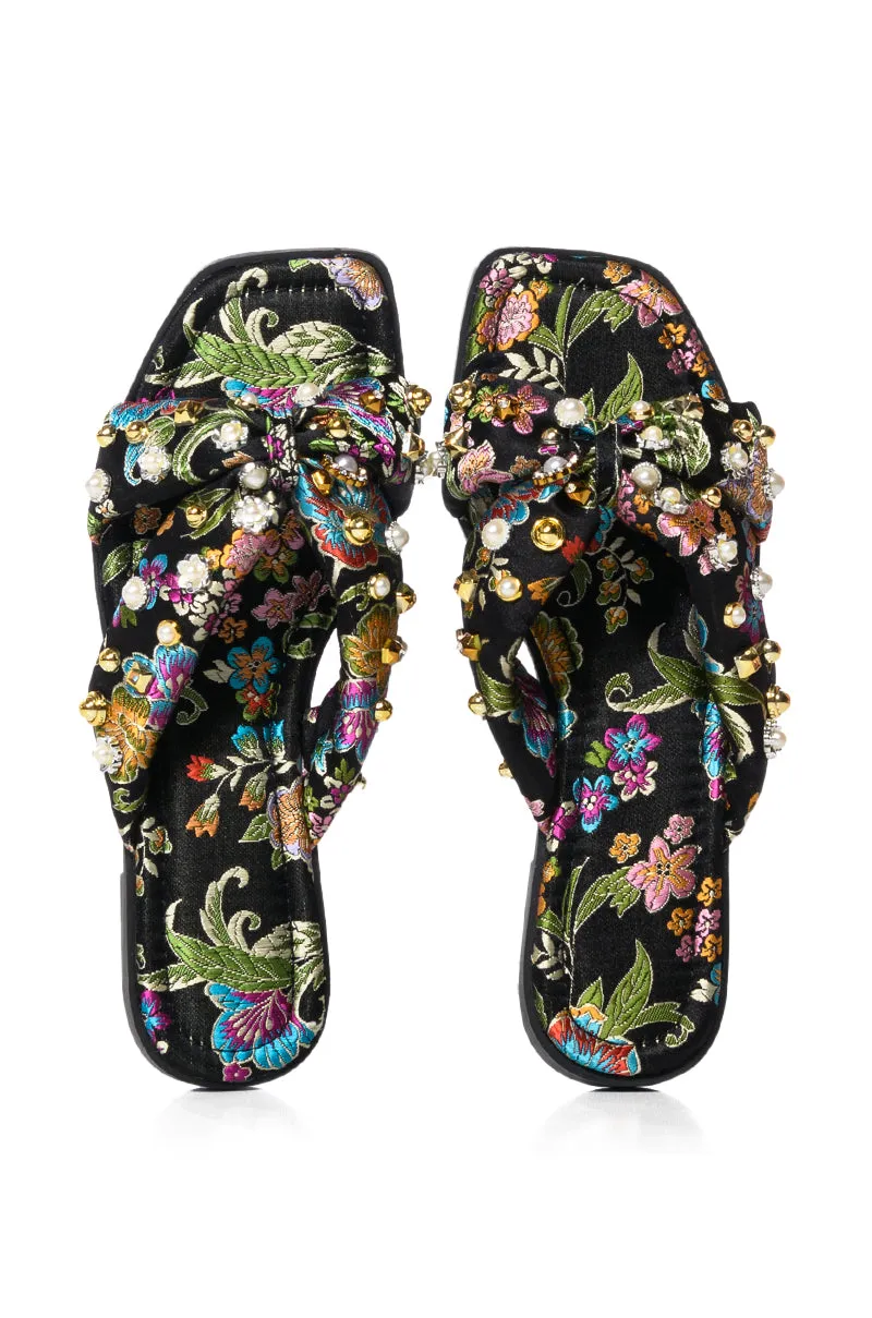 AZALEA WANG EMBELLISHED FLIP FLOP SANDAL IN BLACK