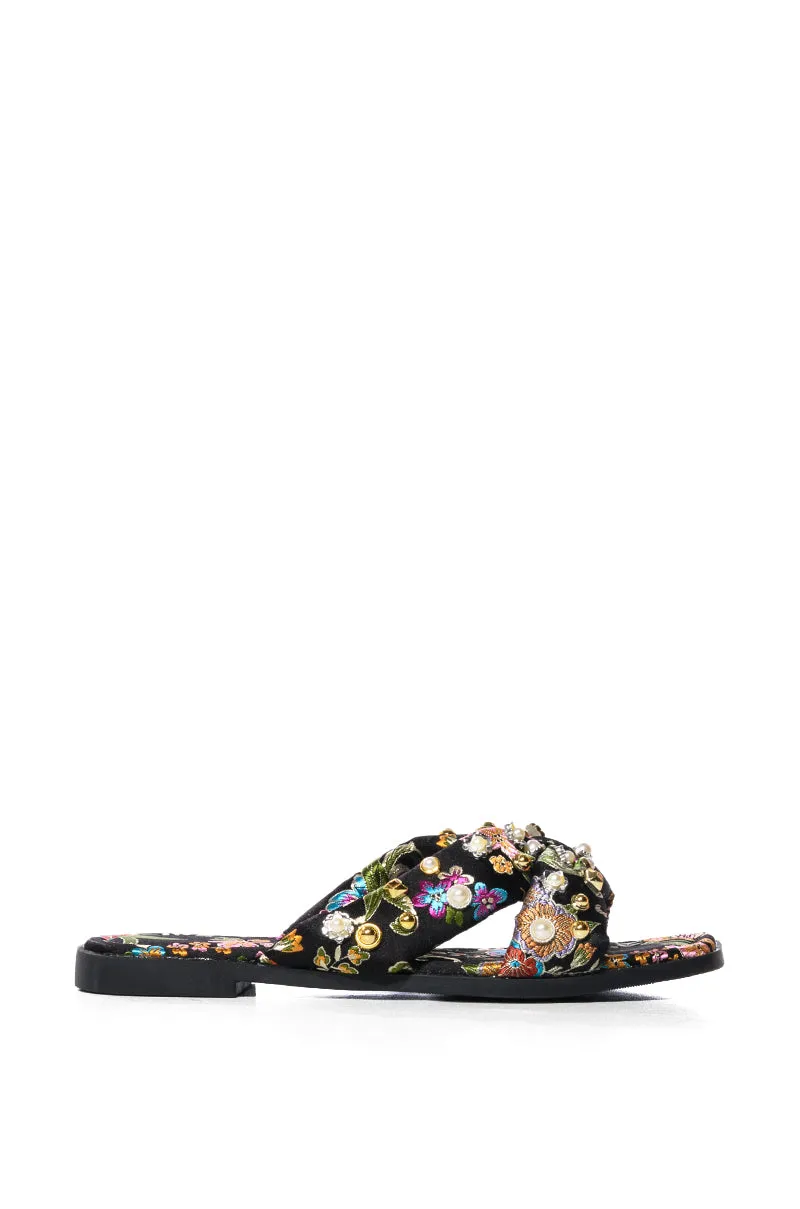 AZALEA WANG EMBELLISHED FLIP FLOP SANDAL IN BLACK