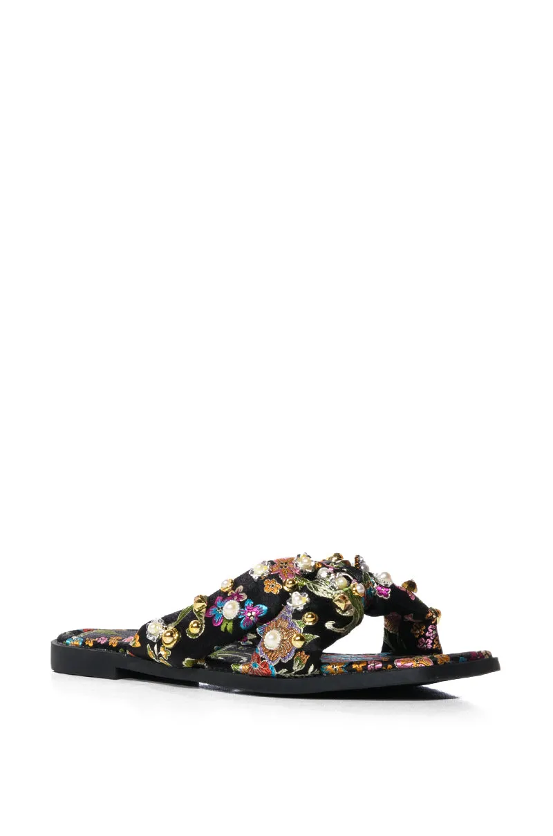 AZALEA WANG EMBELLISHED FLIP FLOP SANDAL IN BLACK