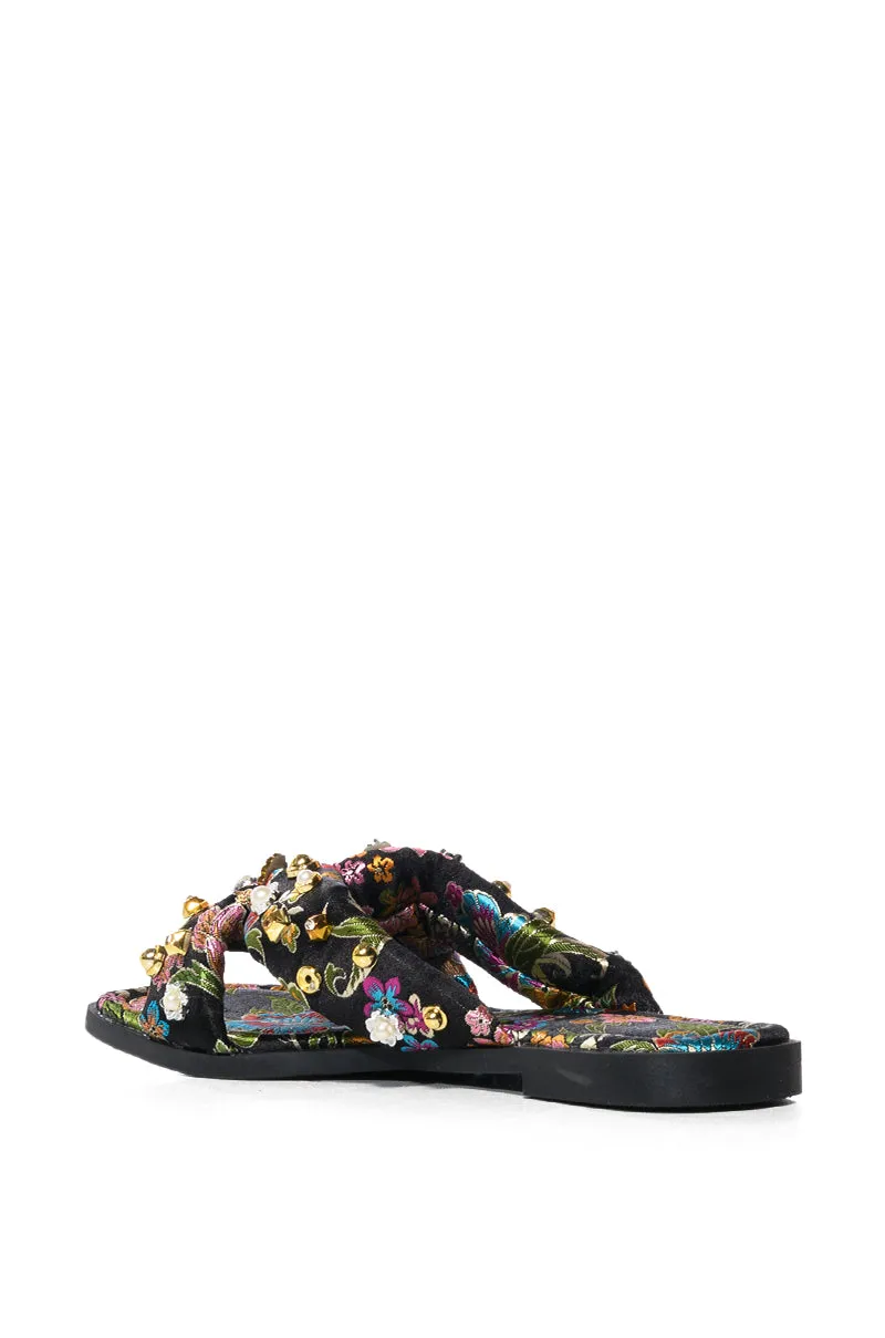 AZALEA WANG EMBELLISHED FLIP FLOP SANDAL IN BLACK