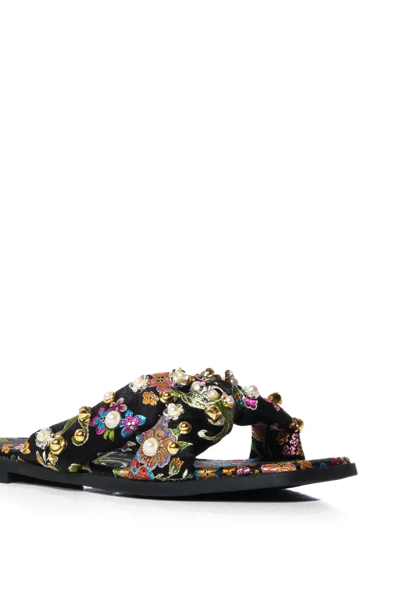 AZALEA WANG EMBELLISHED FLIP FLOP SANDAL IN BLACK