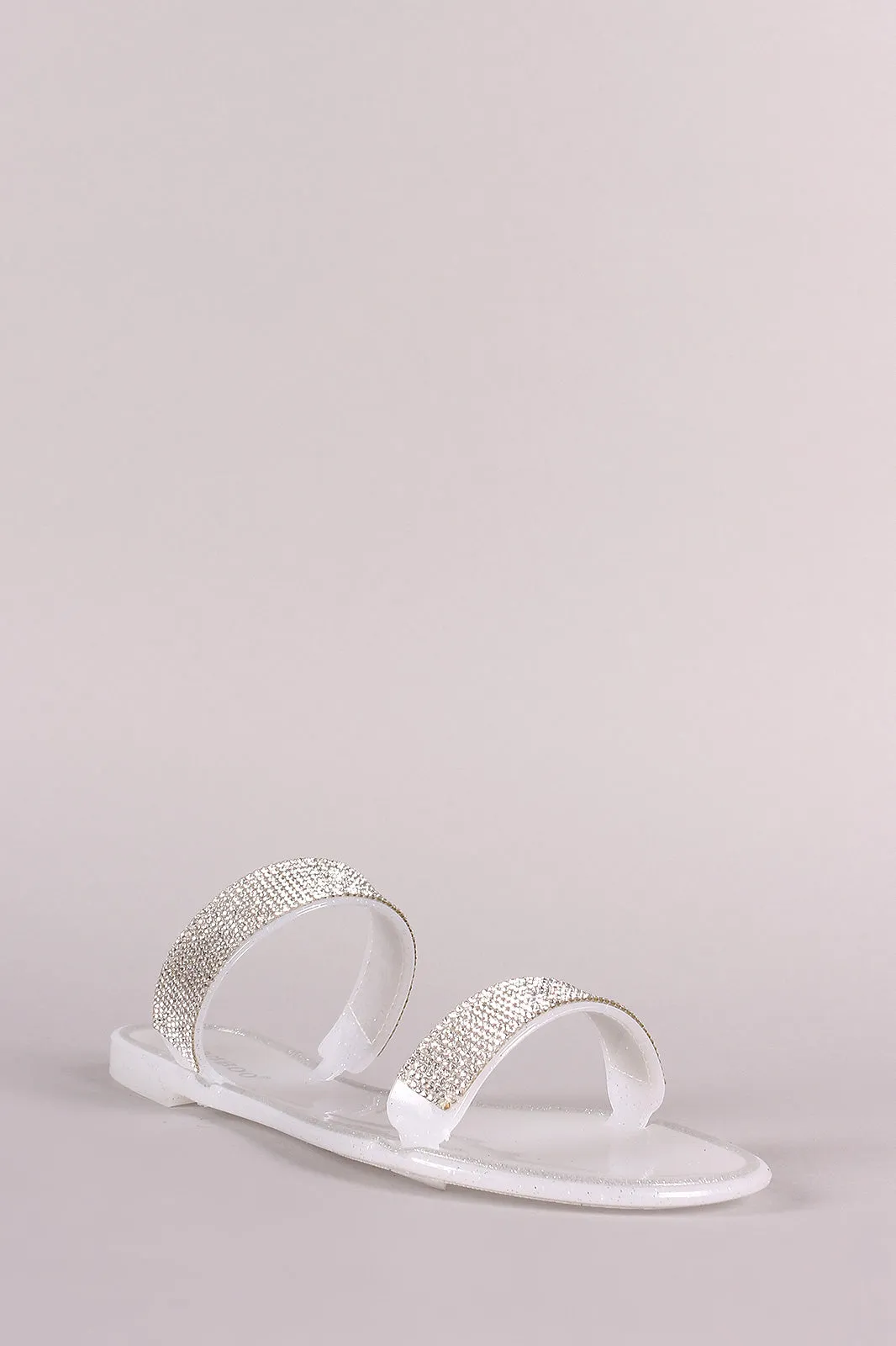 Bamboo Rhinestone Accent Glitter Jelly Double Band Slide Flat Sandal