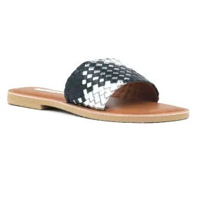 Black & Silver Woven Strap Slip-On