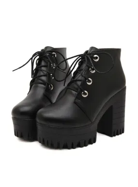 Black High Heels Boots Lacing Platform Ankle Boots