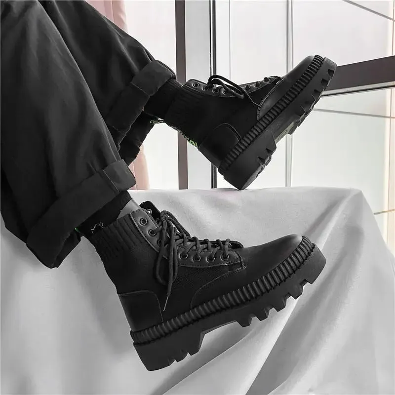 Black Lace-Up High-Top Ankle Boots