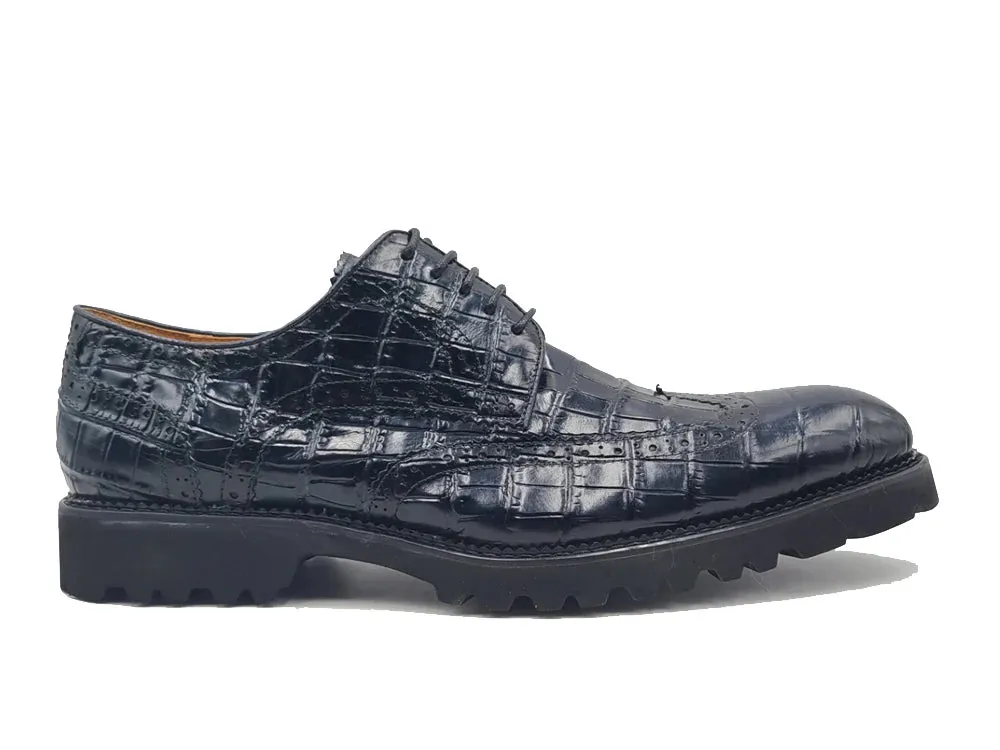 Blue Carrucci Men's Wingtip Lace-Up Oxford Alligator Embossed Style No: KS482-11E