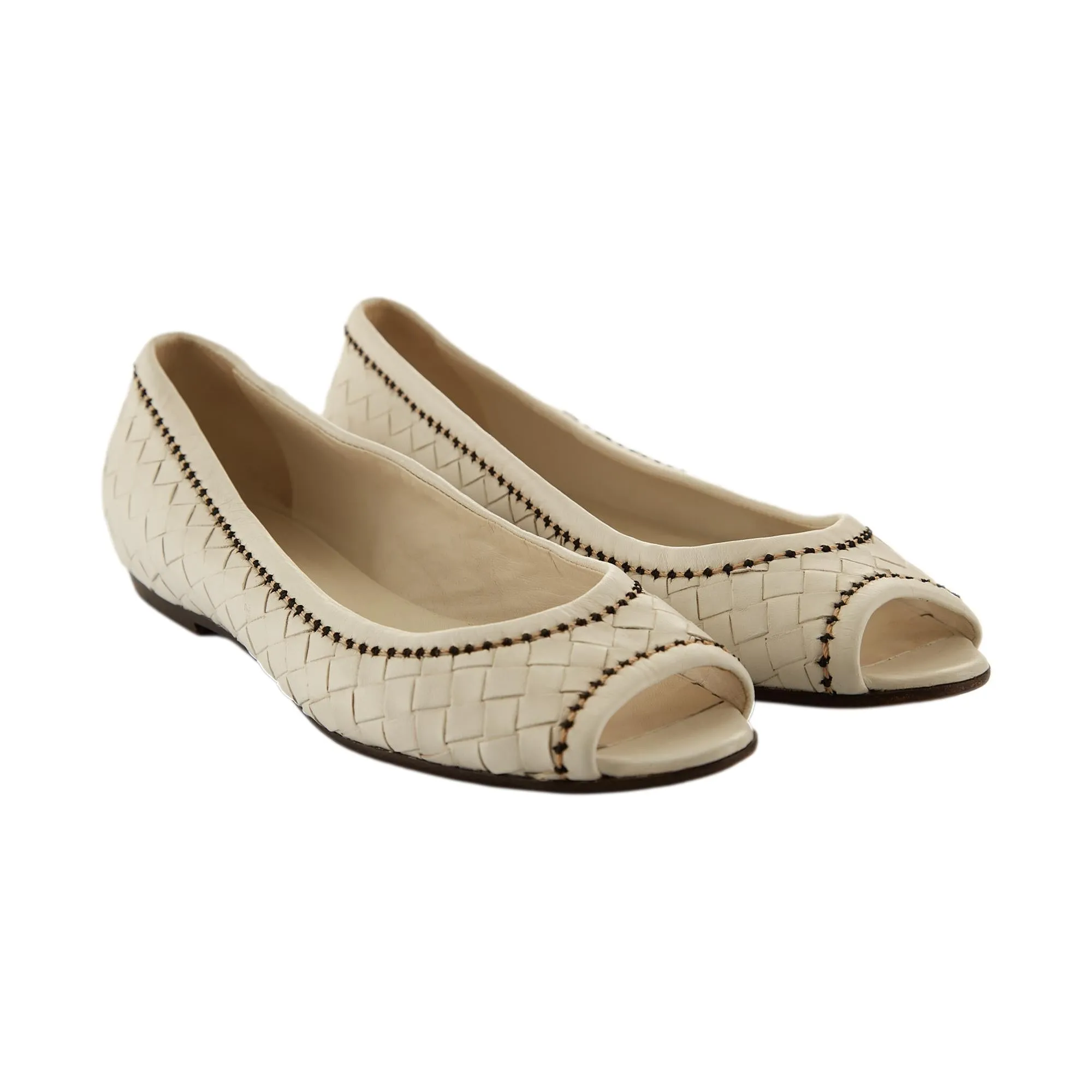 Bottega Veneta White Woven Flats