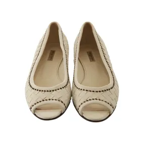 Bottega Veneta White Woven Flats