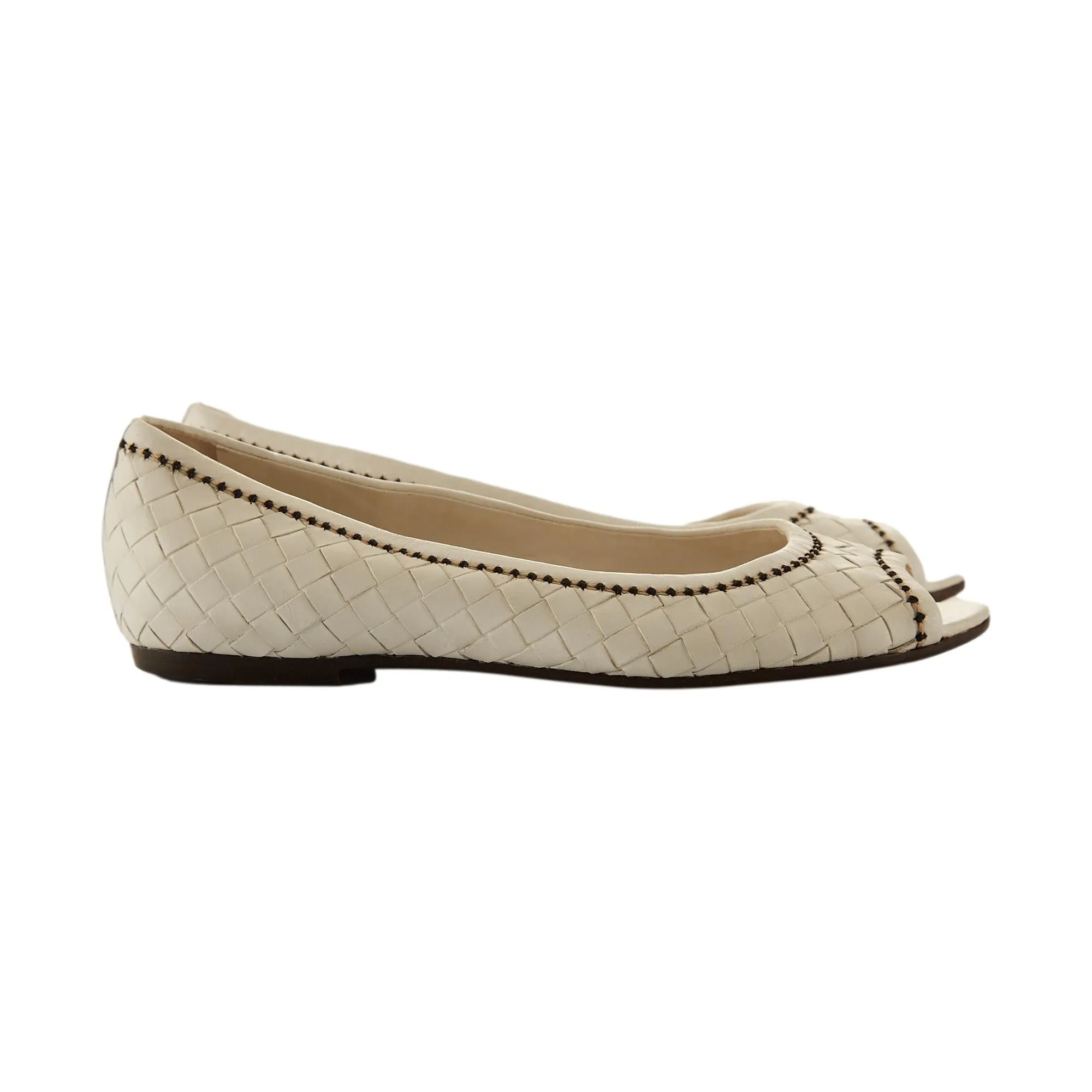 Bottega Veneta White Woven Flats