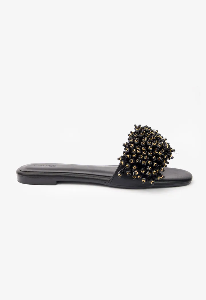 Choice Metallic Beaded Strap Flats Black