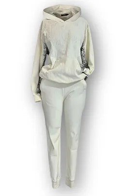 Cream Embossed Gert tracksuit with hoodie