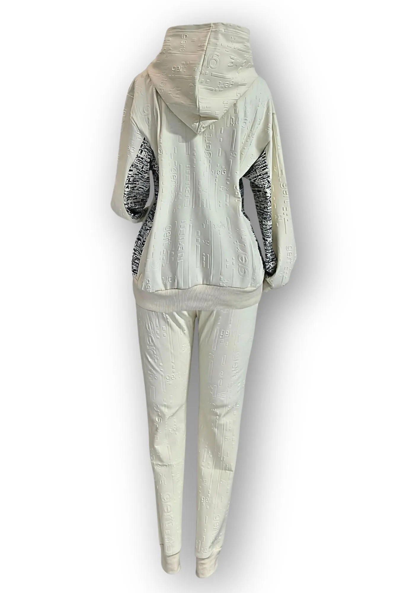 Cream Embossed Gert tracksuit with hoodie