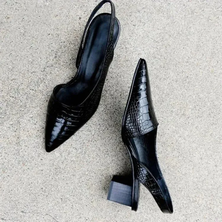 Croc-Embossed Slingback Heels