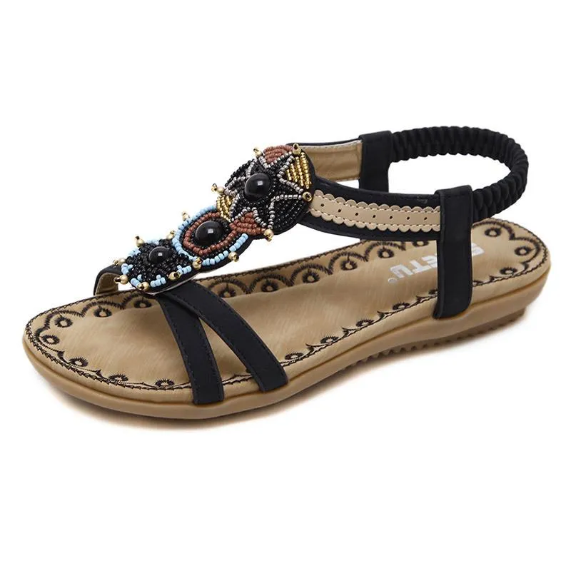 Fancy Sandals Summer Bohemian Vintage Beaded Large Size Flats Beach Shoes