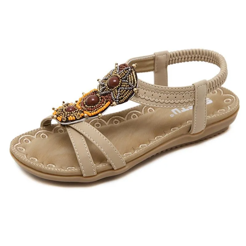 Fancy Sandals Summer Bohemian Vintage Beaded Large Size Flats Beach Shoes