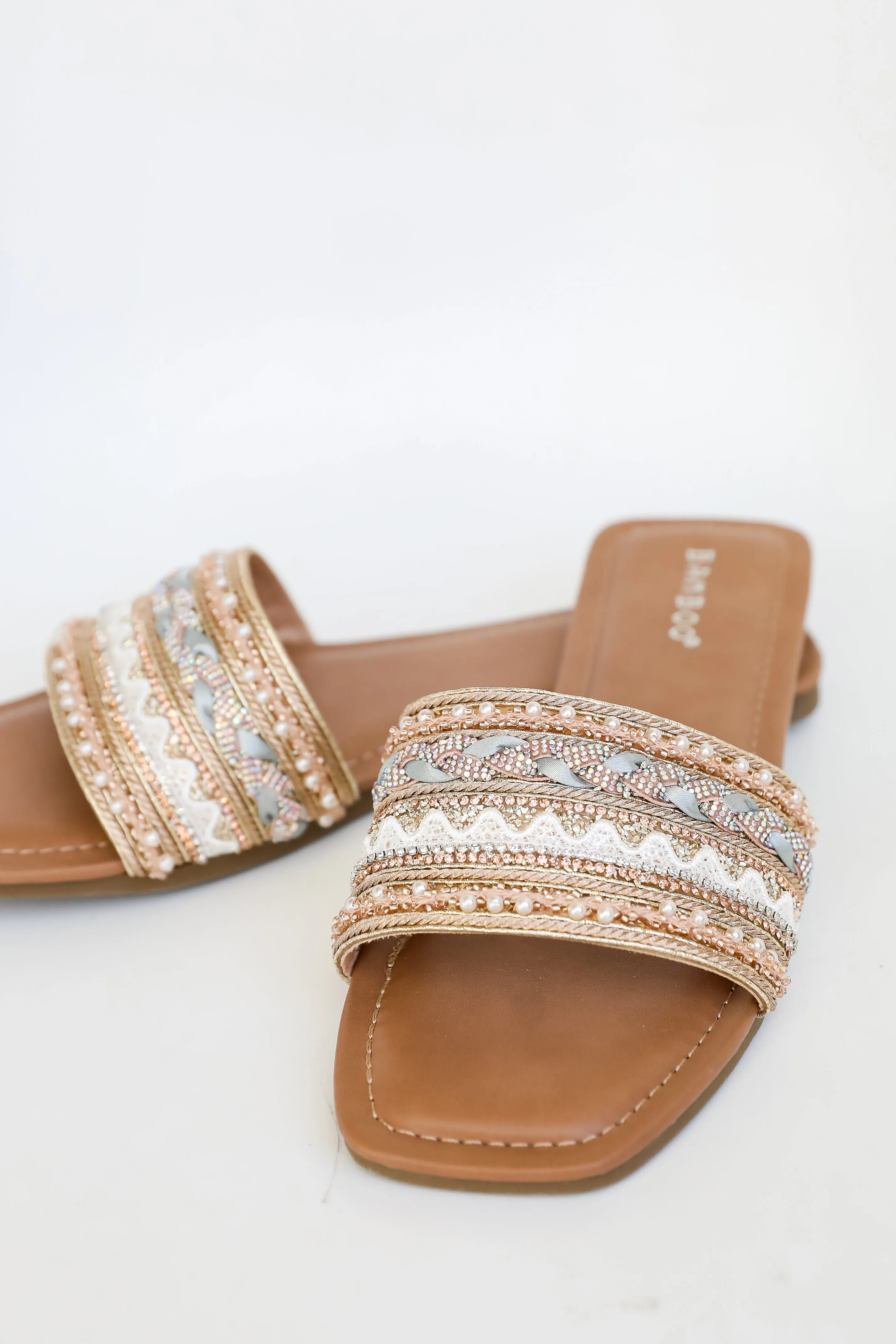 FINAL SALE - Better Together Gold Beaded Rhinestone Slide Sandals