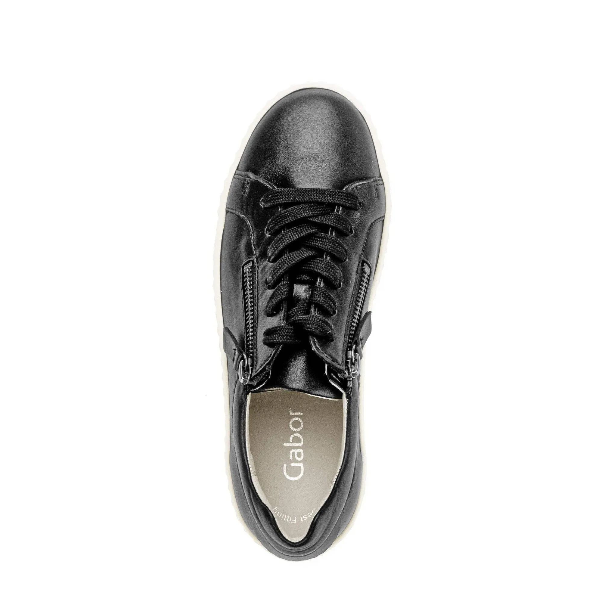 Gabor Dolly 53.200.27 Ladies Black Leather Lace Up Trainers