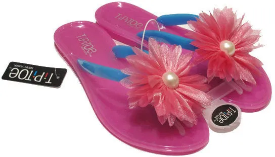 girl's jelly thong sandals w/ flower adornment Case of 42