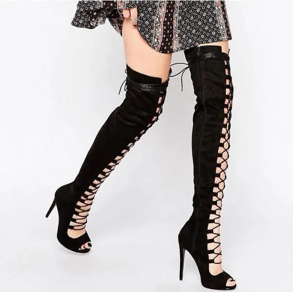 GLADIATOR PUMP LACE-UP OVER-THE-KNEE BOOT