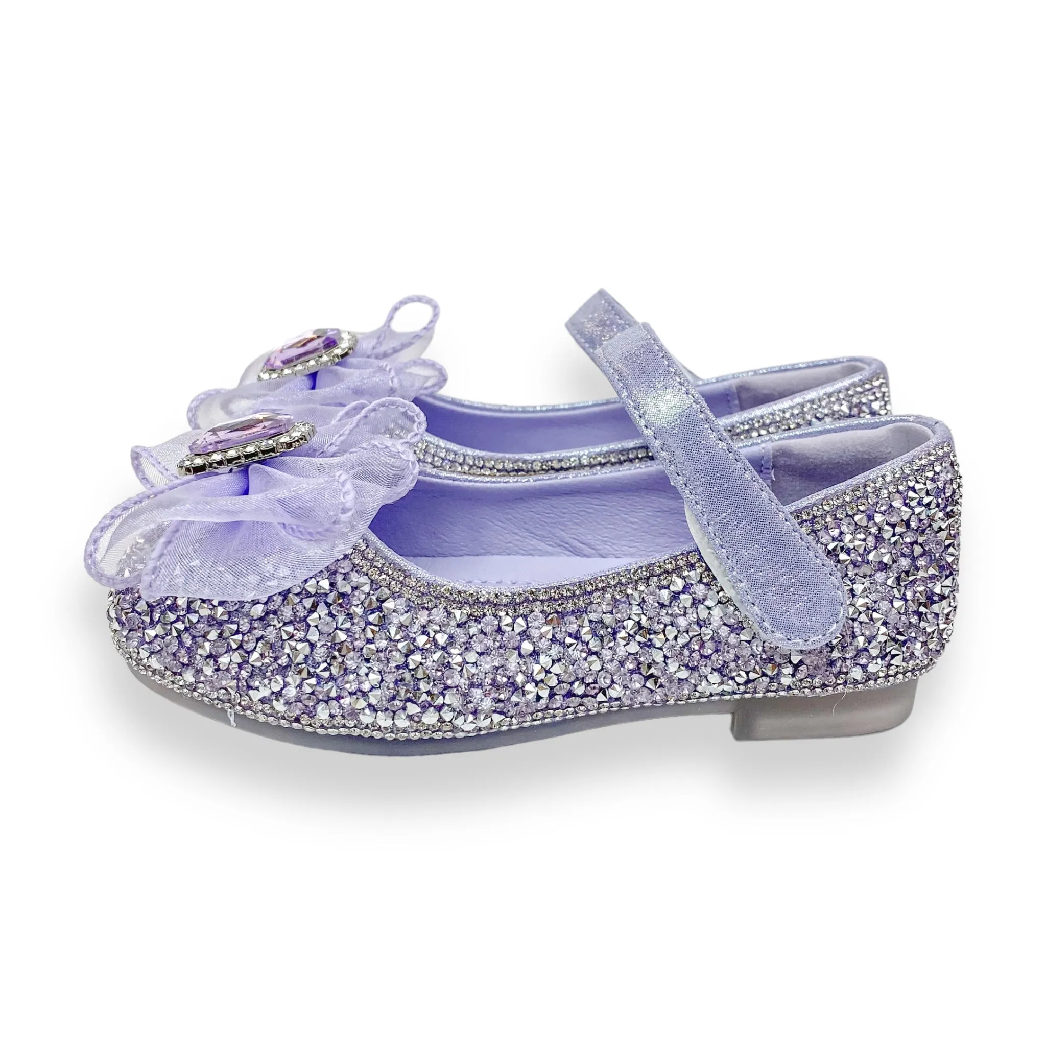 Glitter & Metal Stone Flat Shoes-Purple