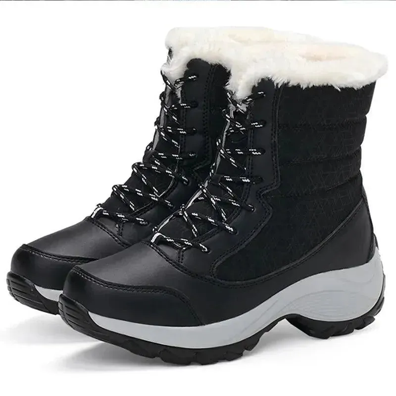 Ladies Trendy Fur Lace Up Snow Ankle Boots