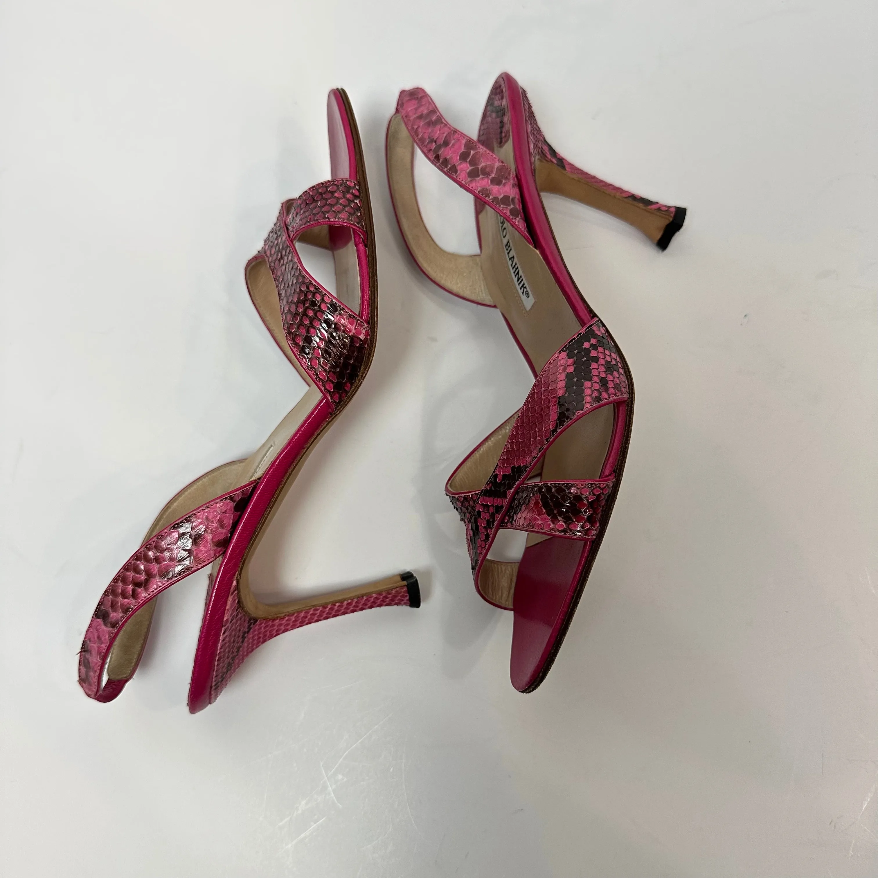 Manolo Blahnik Callasli Pink Slingback Sandal Heels Snakeskin Animal Print 39