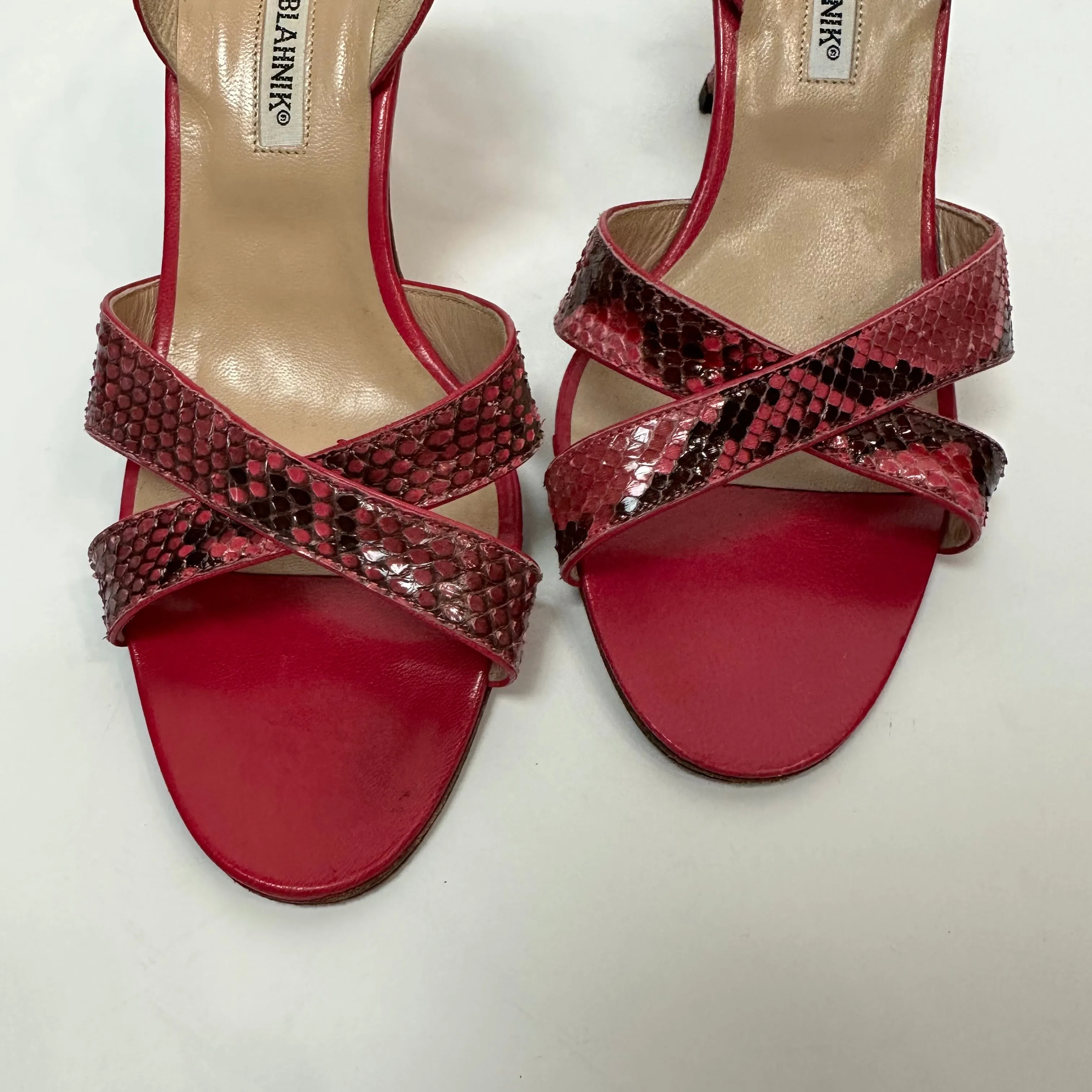 Manolo Blahnik Callasli Pink Slingback Sandal Heels Snakeskin Animal Print 39