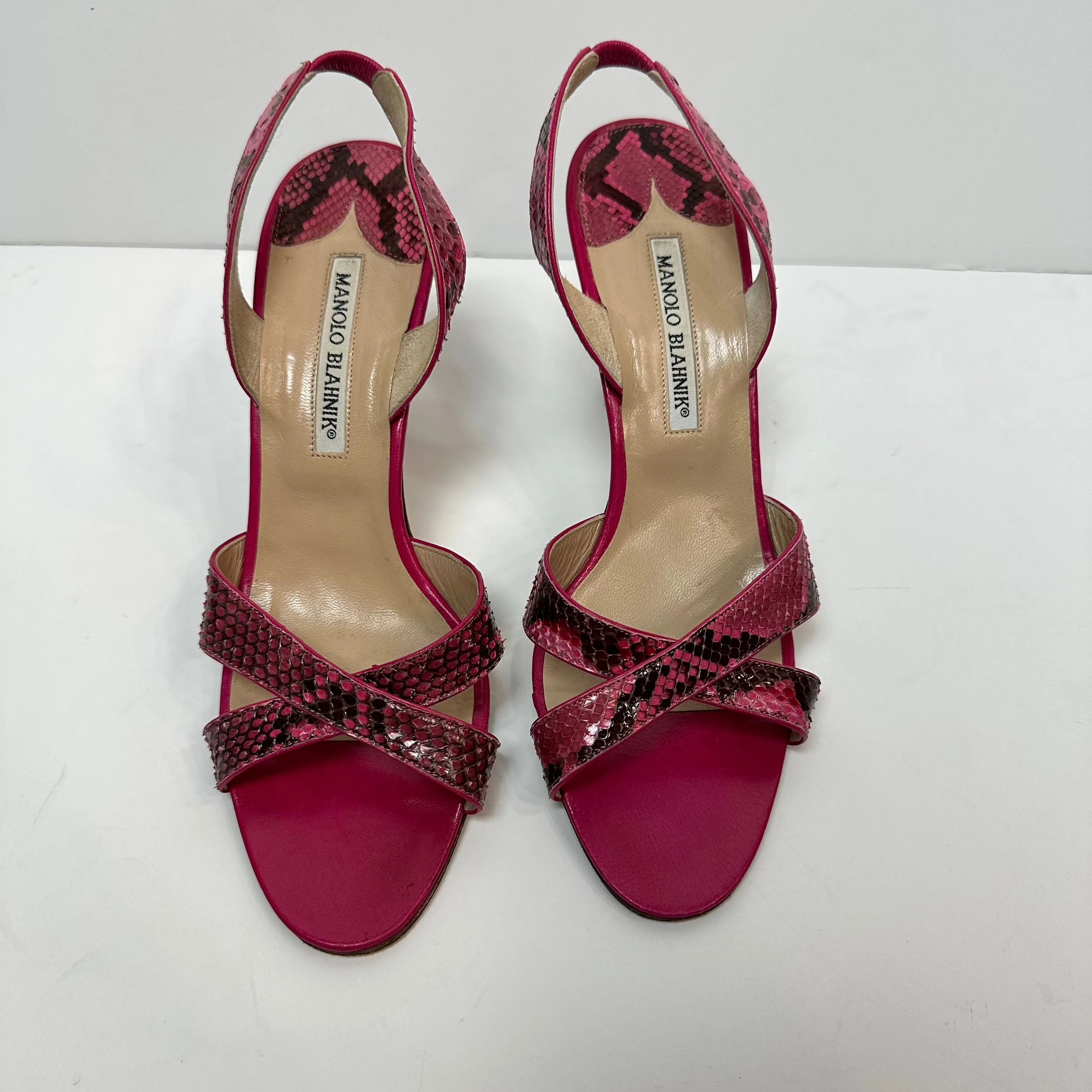 Manolo Blahnik Callasli Pink Slingback Sandal Heels Snakeskin Animal Print 39