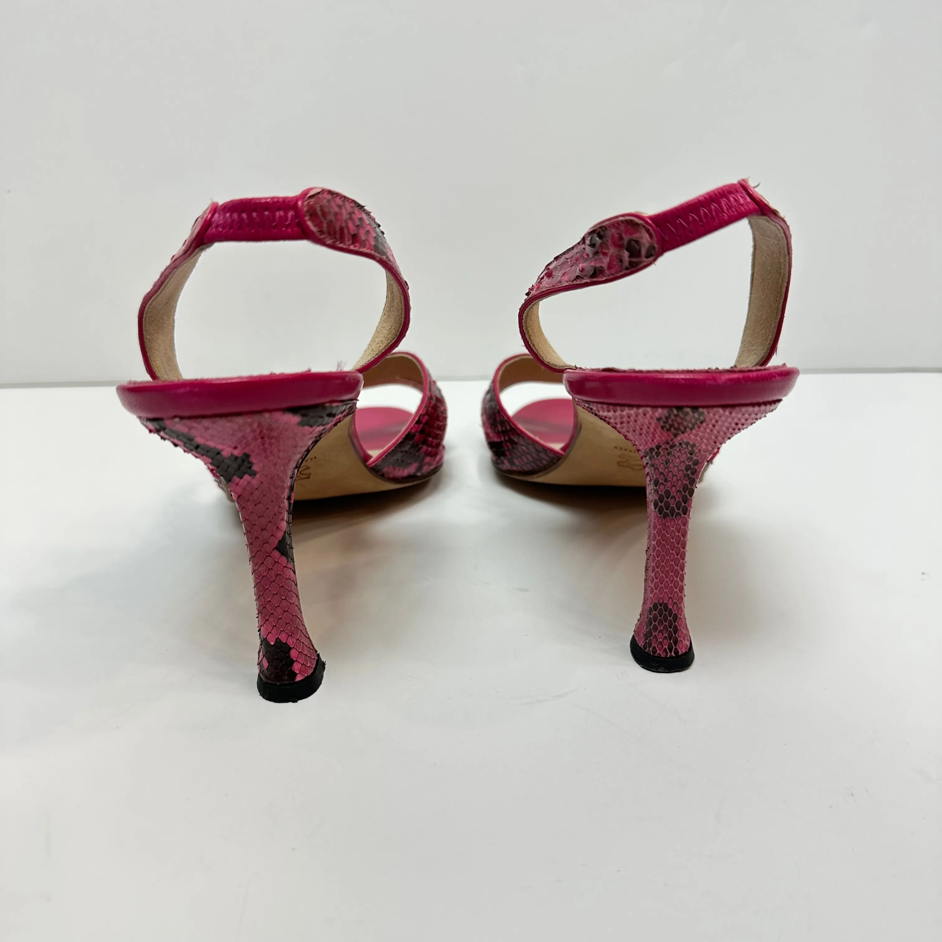 Manolo Blahnik Callasli Pink Slingback Sandal Heels Snakeskin Animal Print 39