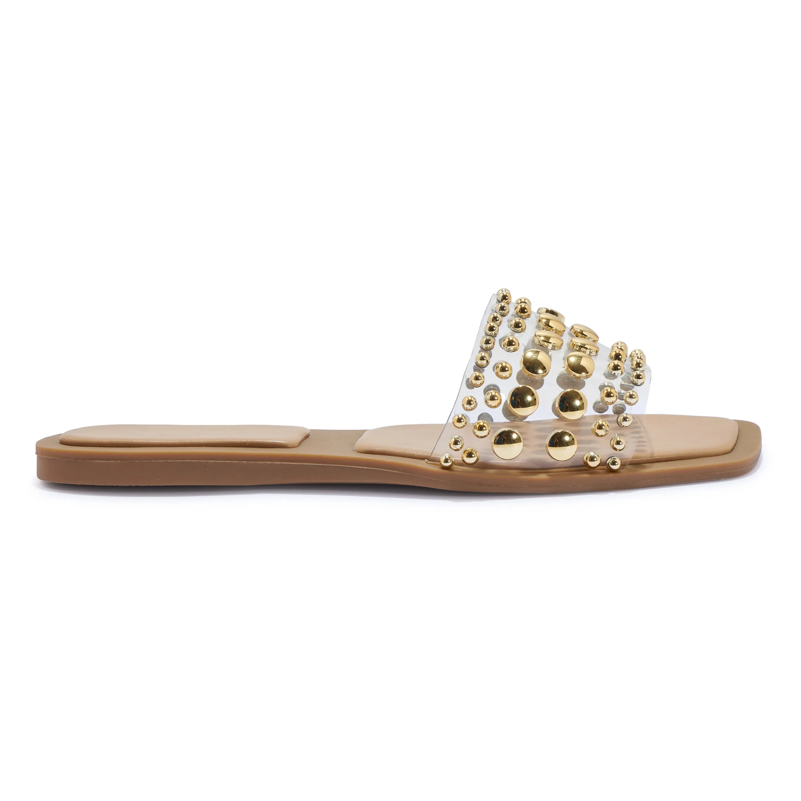 MARIE CLEAR PERSPEX GOLD BEADED SLIDERS