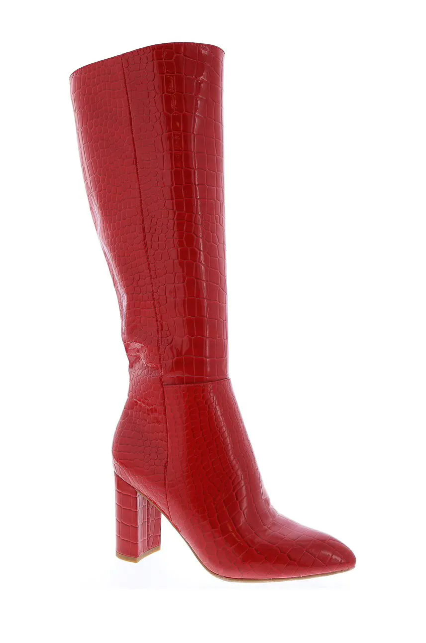 Martha -  Embossed Croc Chunky Heel Boots