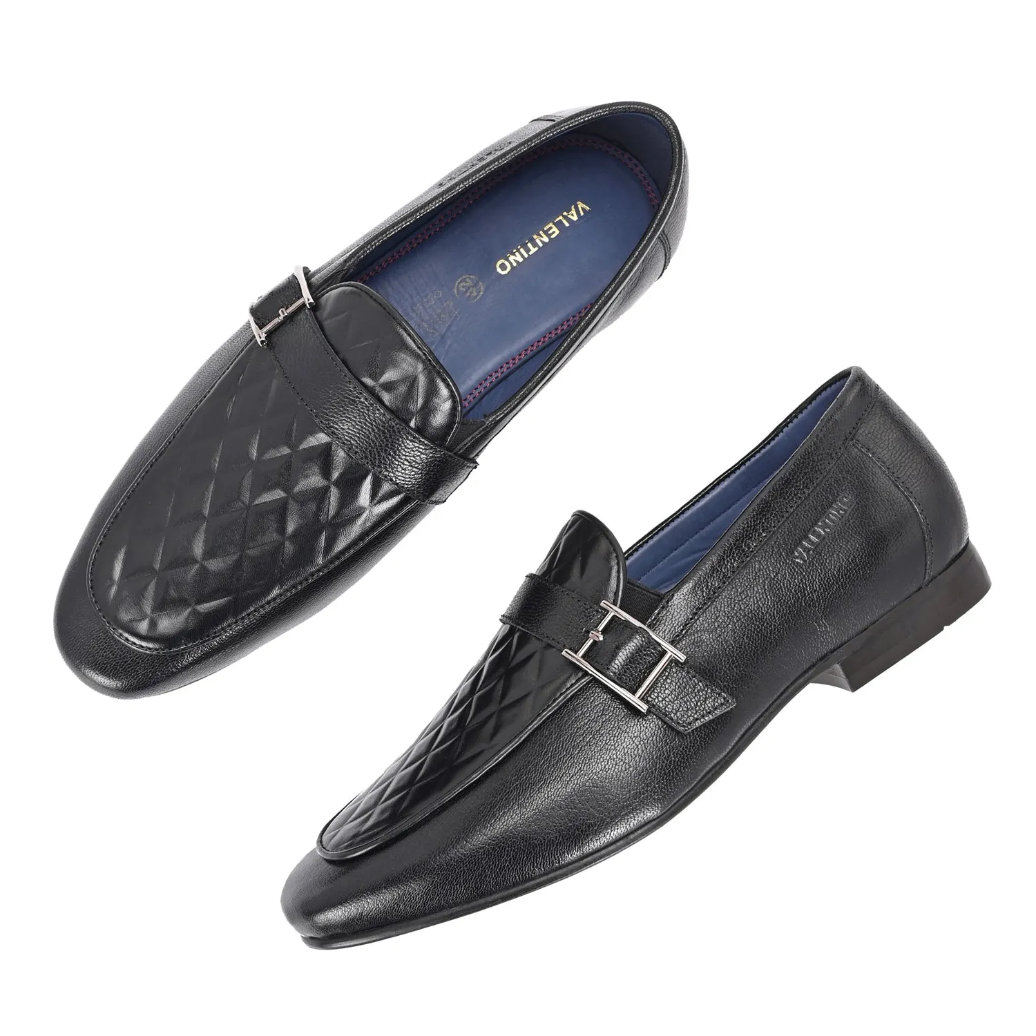 Men Premium Leather Quilted Pattern Penny Loafers with Tunit Sole (Speed-05-Black)