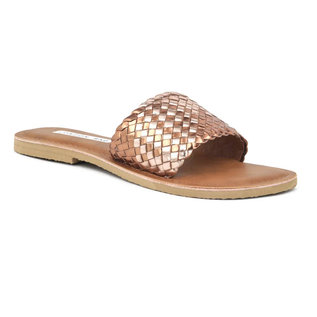 Metallic Bronze Woven Strap Slip-On