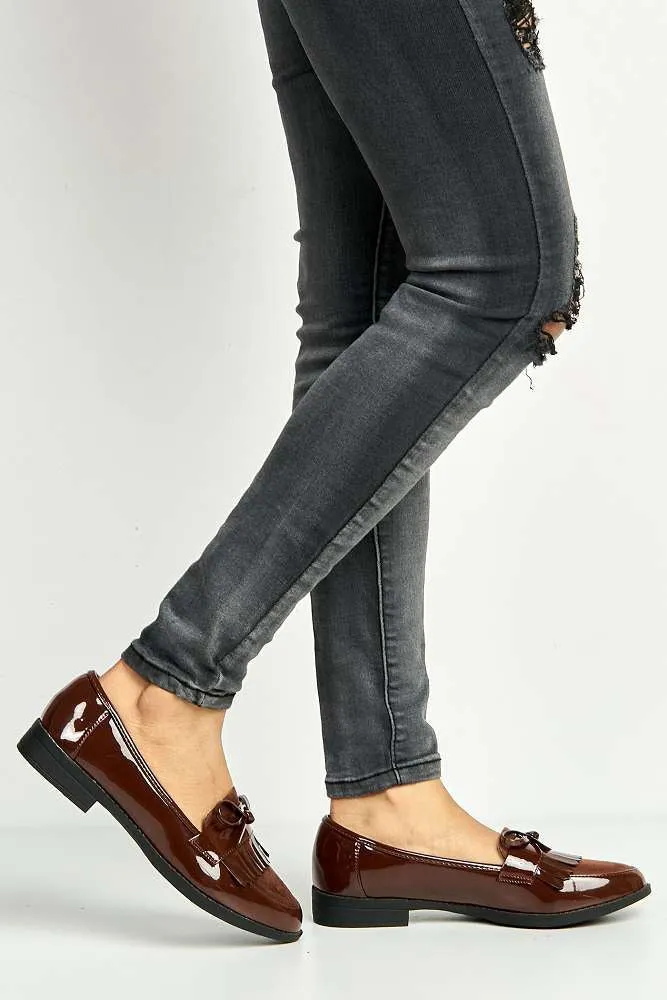 Morgan Fringe Detail Bow Loafers in Brown