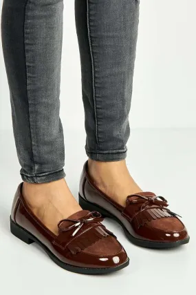 Morgan Fringe Detail Bow Loafers in Brown