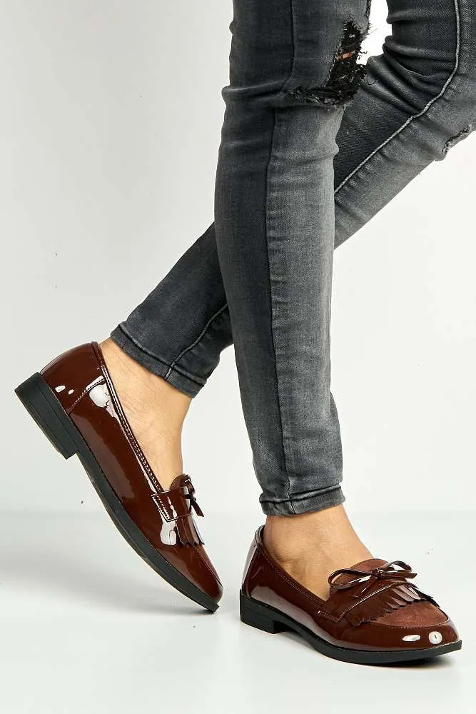 Morgan Fringe Detail Bow Loafers in Brown