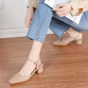 Nude Block Heels Closed Toe Chunky Heel Closed Toe Sandals Women's Spring round Toe Women's Sandals