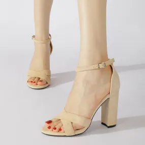 Nude Strappy Block Heels High Heel Chunky Heel Sandals