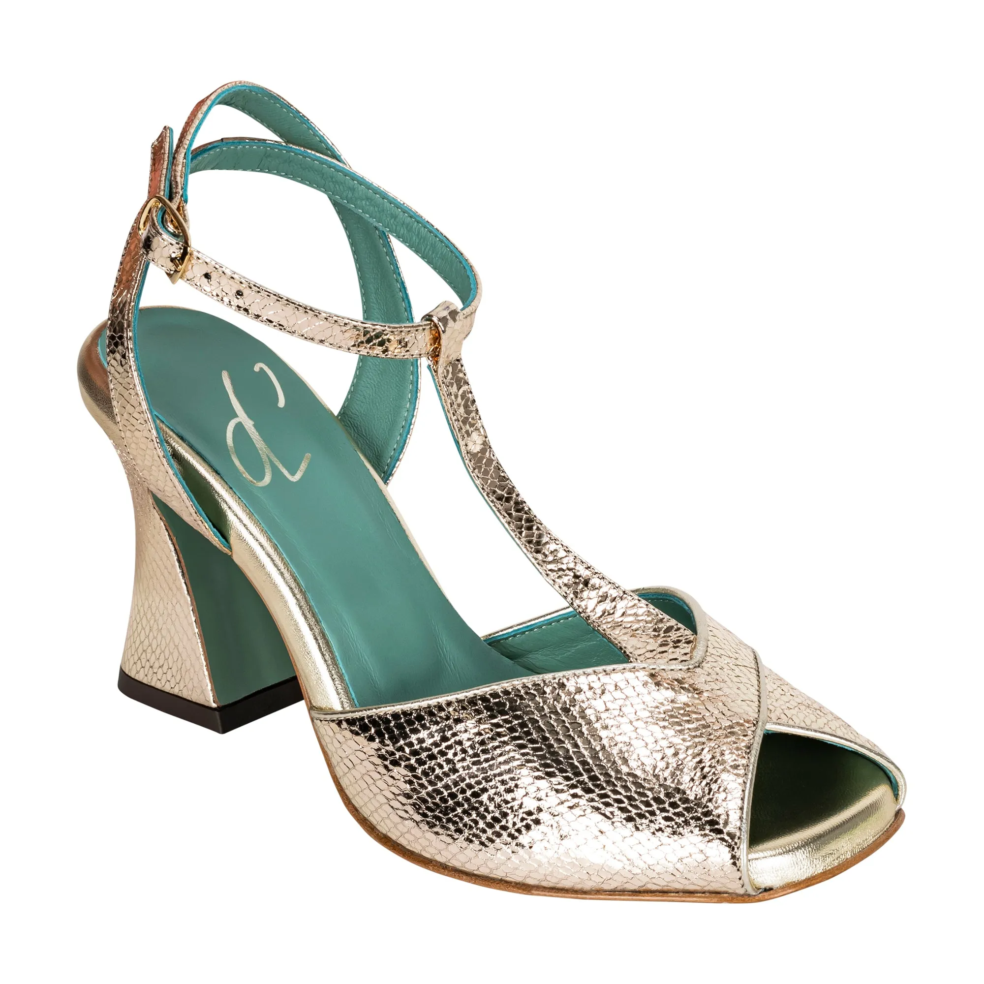 Pandora T-Strap Heel - Gold Python