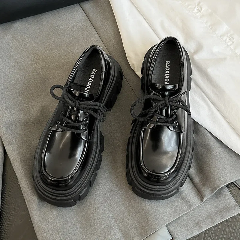 Spring Casual Platform Round Toe Lace-up Loafers