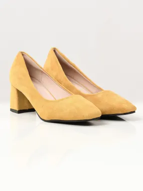 Suede Block Heels - Yellow