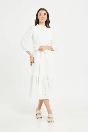 Women Ivory Embossed Dress